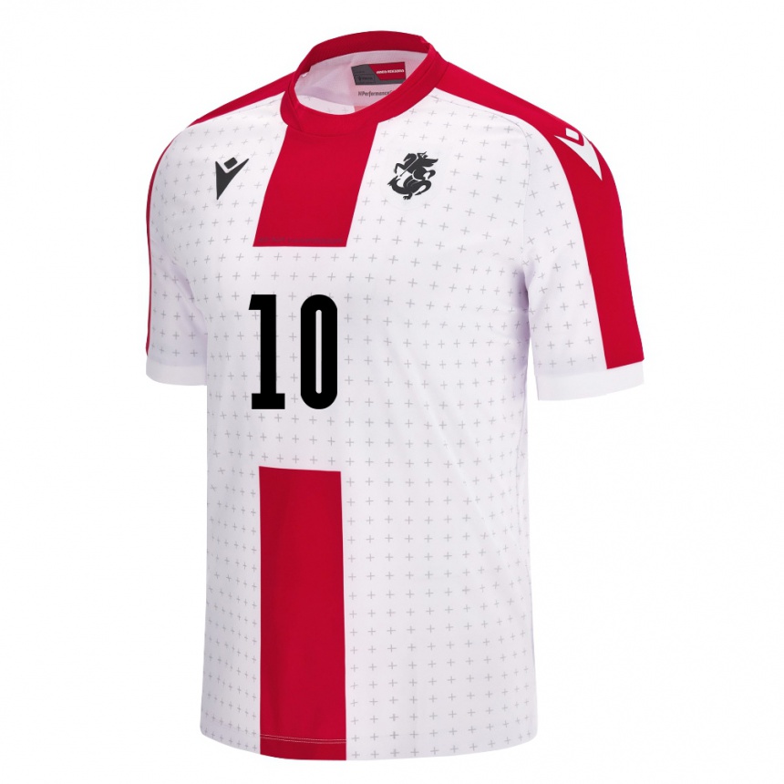 Niño Fútbol Camiseta Georgia Giorgi Kvernadze #10 Blanco 1ª Equipación 24-26 Perú