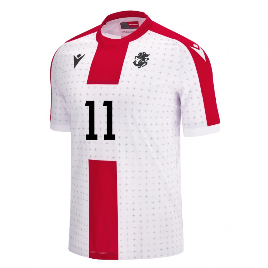 Niño Fútbol Camiseta Georgia Giorgi Kvilitaia #11 Blanco 1ª Equipación 24-26 Perú