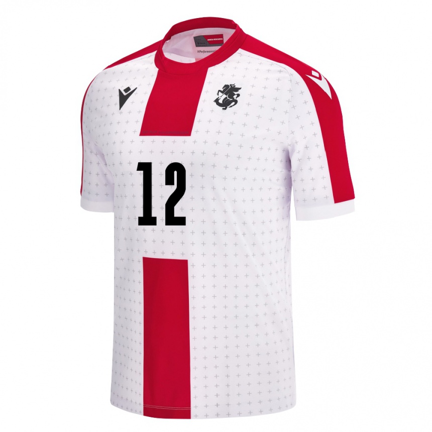 Niño Fútbol Camiseta Georgia Giorgi Bediashvili #12 Blanco 1ª Equipación 24-26 Perú