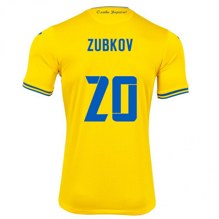 Niño Fútbol Camiseta Ucrania Oleksandr Zubkov #20 Amarillo 1ª Equipación 24-26 Perú