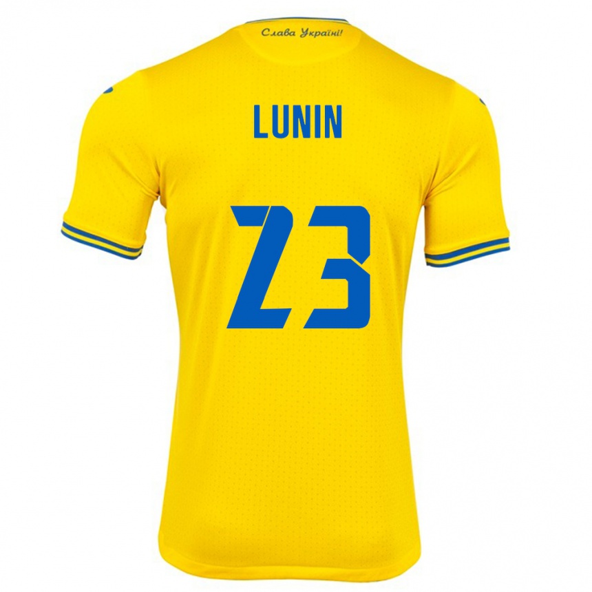 Niño Fútbol Camiseta Ucrania Andriy Lunin #23 Amarillo 1ª Equipación 24-26 Perú