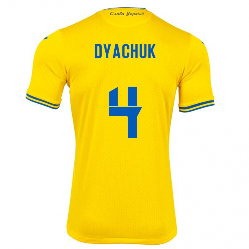 Niño Fútbol Camiseta Ucrania Maksym Dyachuk #4 Amarillo 1ª Equipación 24-26 Perú