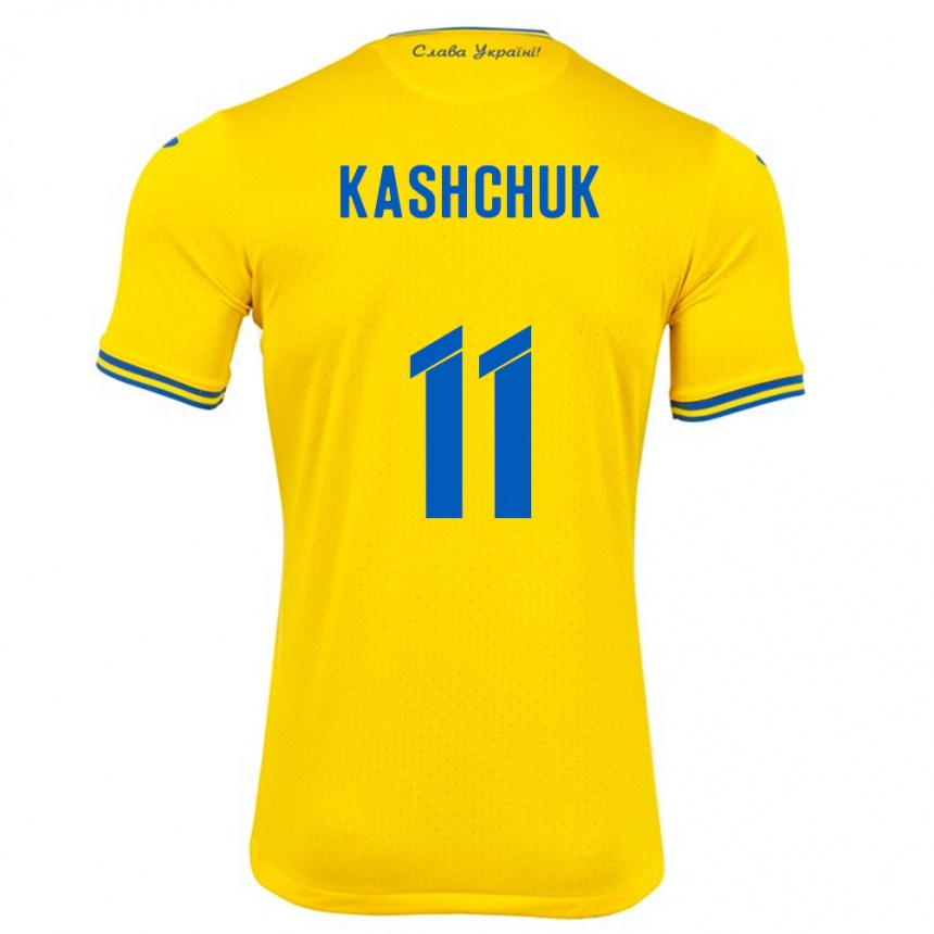 Niño Fútbol Camiseta Ucrania Oleksiy Kashchuk #11 Amarillo 1ª Equipación 24-26 Perú