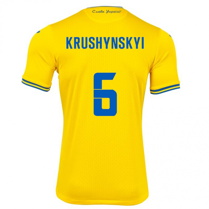 Niño Fútbol Camiseta Ucrania Borys Krushynskyi #6 Amarillo 1ª Equipación 24-26 Perú