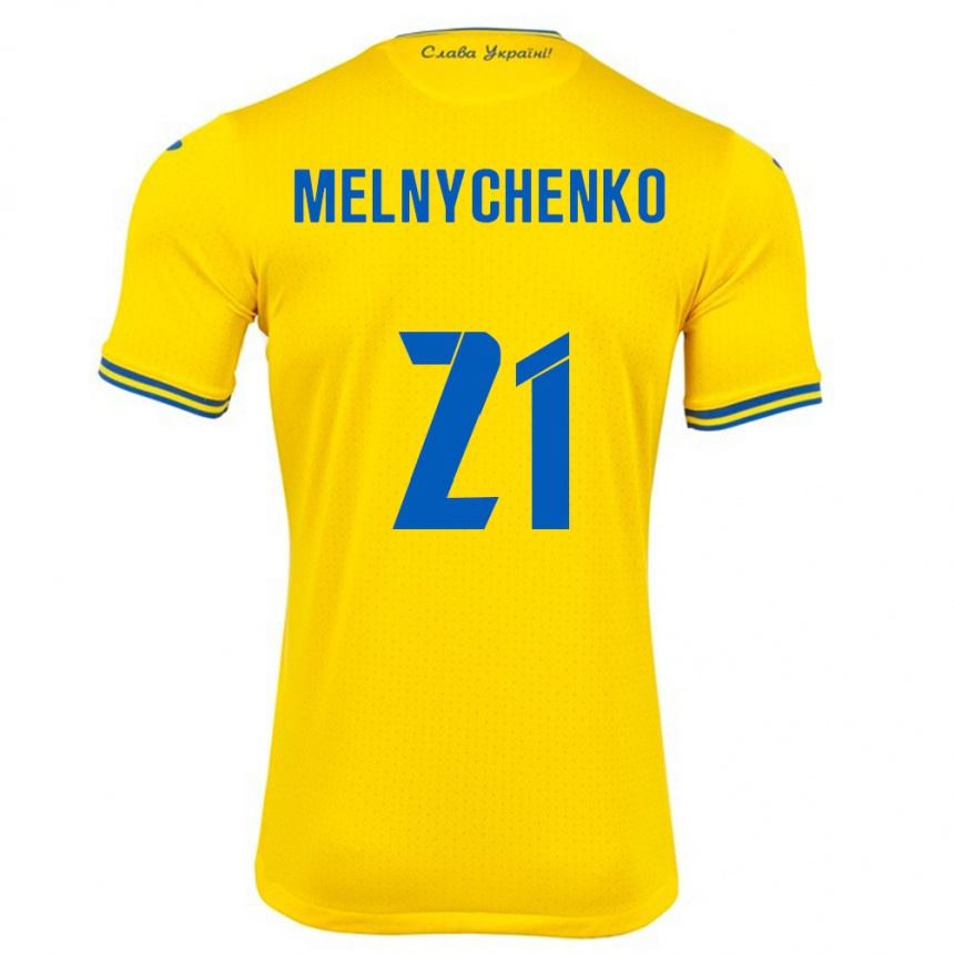 Niño Fútbol Camiseta Ucrania Maksym Melnychenko #21 Amarillo 1ª Equipación 24-26 Perú