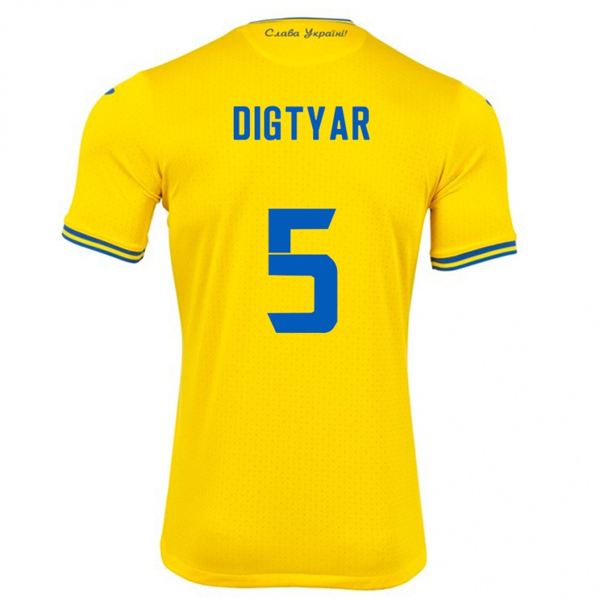 Niño Fútbol Camiseta Ucrania Kyrylo Digtyar #5 Amarillo 1ª Equipación 24-26 Perú