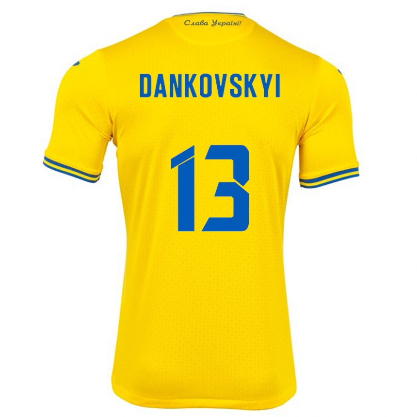 Niño Fútbol Camiseta Ucrania Yegor Dankovskyi #13 Amarillo 1ª Equipación 24-26 Perú