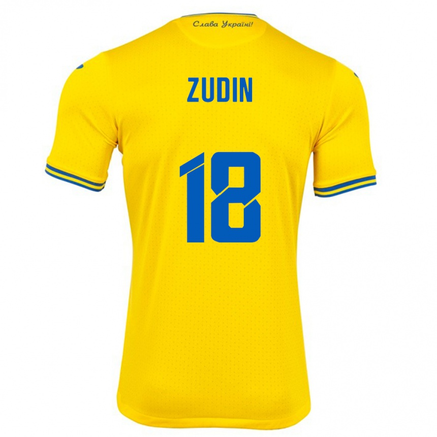 Niño Fútbol Camiseta Ucrania Dmytro Zudin #18 Amarillo 1ª Equipación 24-26 Perú