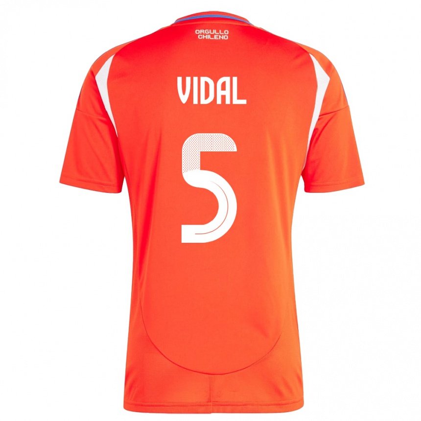 Niño Fútbol Camiseta Chile Valentín Vidal #5 Rojo 1ª Equipación 24-26 Perú