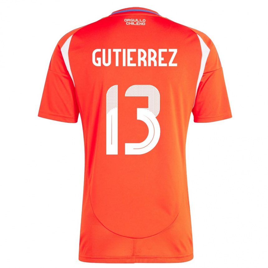 Niño Fútbol Camiseta Chile Daniel Gutiérrez #13 Rojo 1ª Equipación 24-26 Perú