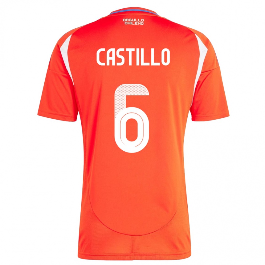 Niño Fútbol Camiseta Chile Cristóbal Castillo #6 Rojo 1ª Equipación 24-26 Perú