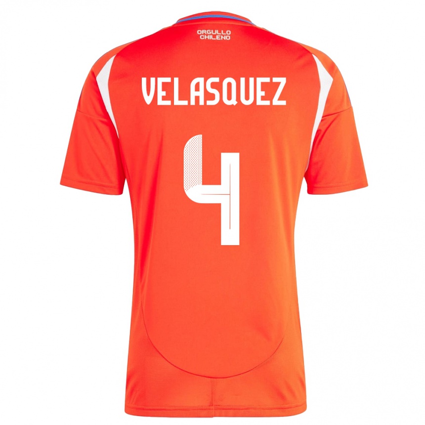 Niño Fútbol Camiseta Chile Lucas Velásquez #4 Rojo 1ª Equipación 24-26 Perú