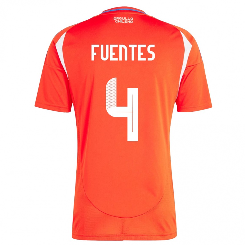 Niño Fútbol Camiseta Chile Karen Fuentes #4 Rojo 1ª Equipación 24-26 Perú