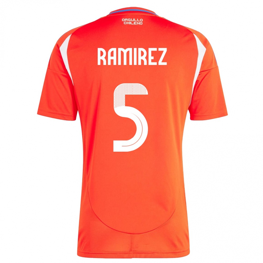 Niño Fútbol Camiseta Chile Fernanda Ramírez #5 Rojo 1ª Equipación 24-26 Perú