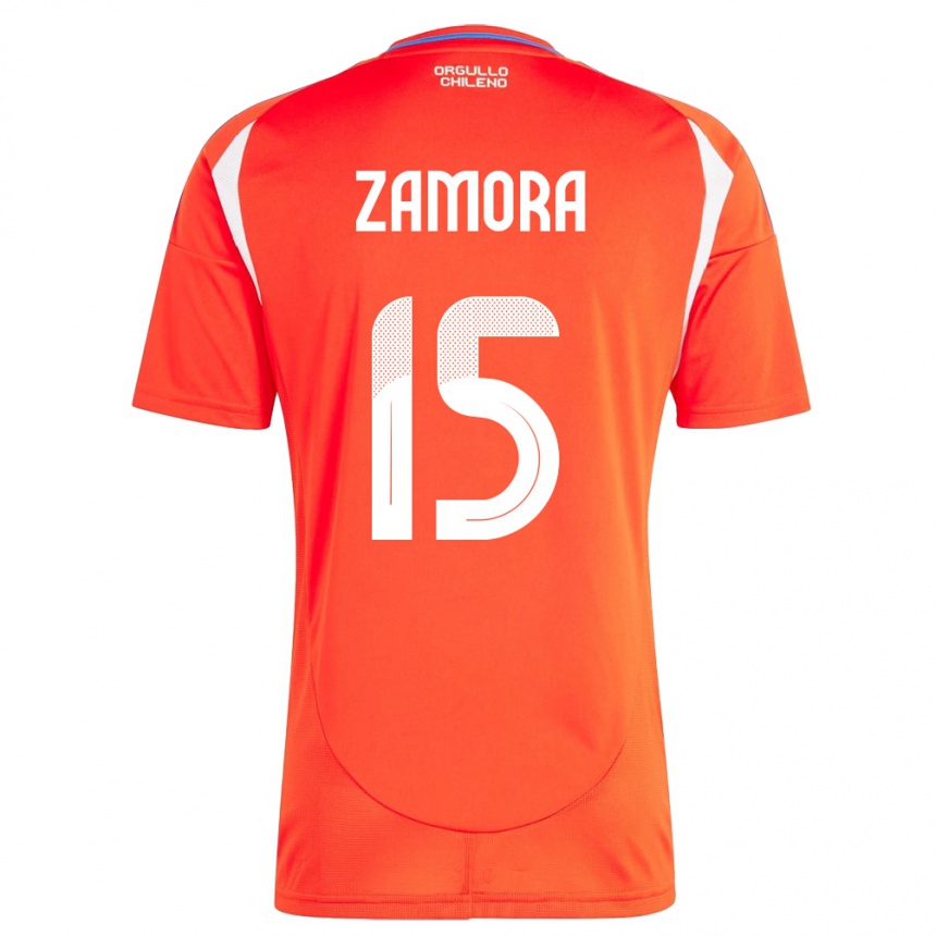 Niño Fútbol Camiseta Chile Daniela Zamora #15 Rojo 1ª Equipación 24-26 Perú