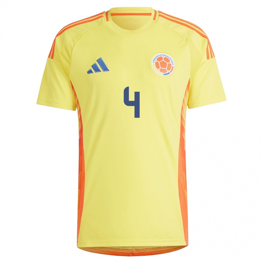 Niño Fútbol Camiseta Colombia Diana Ospina #4 Amarillo 1ª Equipación 24-26 Perú