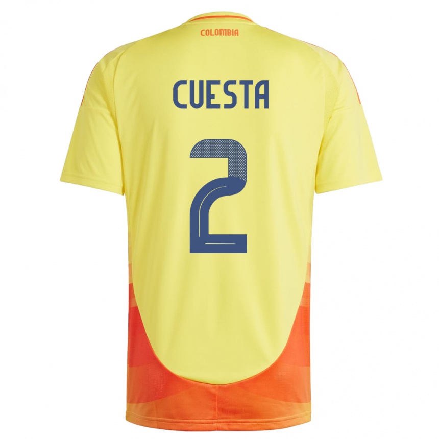 Niño Fútbol Camiseta Colombia Carlos Cuesta #2 Amarillo 1ª Equipación 24-26 Perú