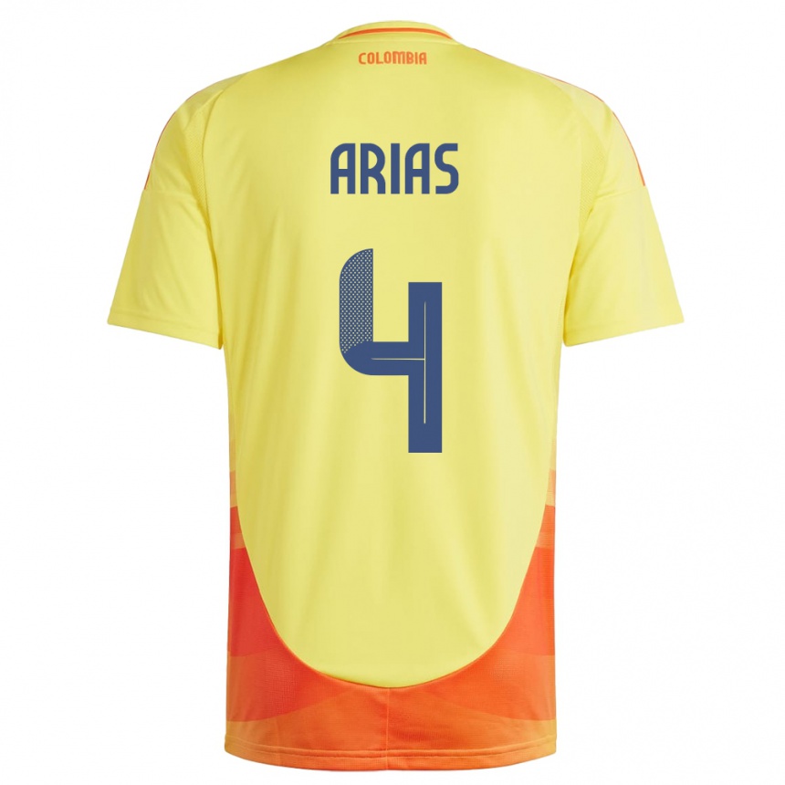 Niño Fútbol Camiseta Colombia Santiago Arias #4 Amarillo 1ª Equipación 24-26 Perú