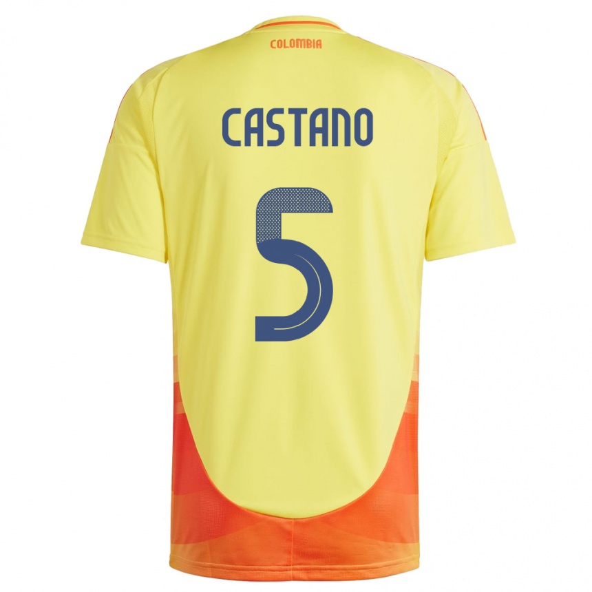 Niño Fútbol Camiseta Colombia Kevin Castaño #5 Amarillo 1ª Equipación 24-26 Perú