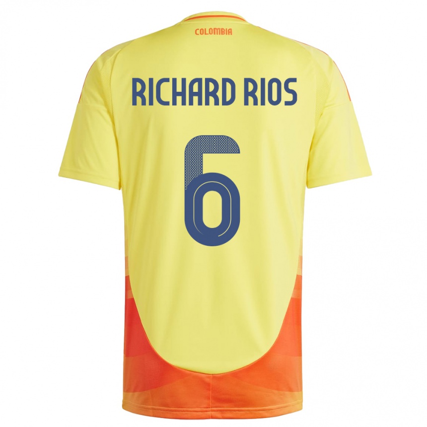 Niño Fútbol Camiseta Colombia Richard Ríos #6 Amarillo 1ª Equipación 24-26 Perú