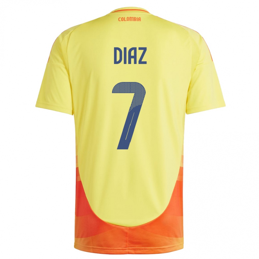 Niño Fútbol Camiseta Colombia Luis Díaz #7 Amarillo 1ª Equipación 24-26 Perú