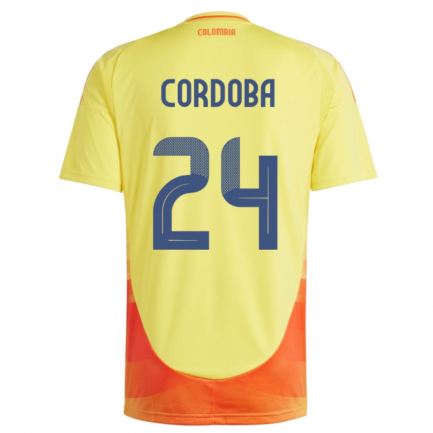 Niño Fútbol Camiseta Colombia Jhon Córdoba #24 Amarillo 1ª Equipación 24-26 Perú