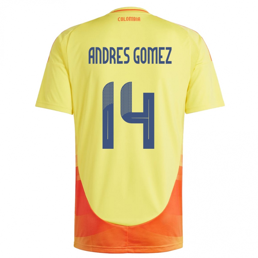 Niño Fútbol Camiseta Colombia Carlos Andrés Gómez #14 Amarillo 1ª Equipación 24-26 Perú