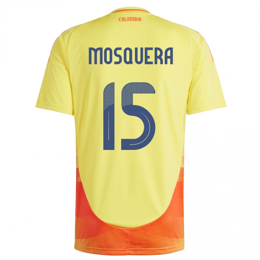 Niño Fútbol Camiseta Colombia Yerson Mosquera #15 Amarillo 1ª Equipación 24-26 Perú