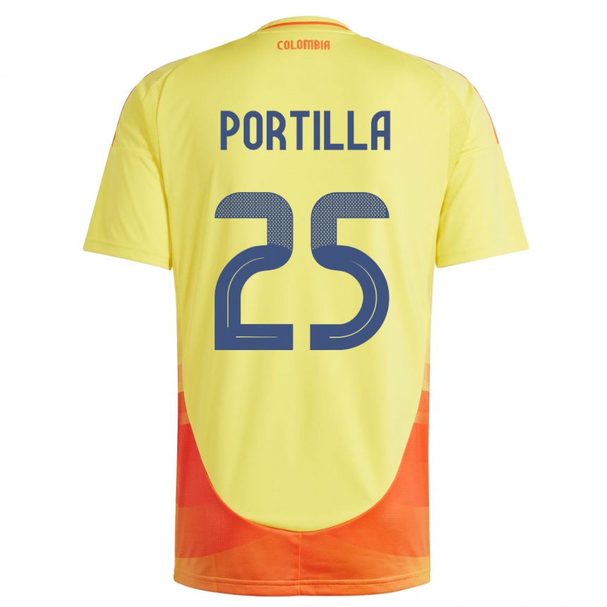 Niño Fútbol Camiseta Colombia Juan Portilla #25 Amarillo 1ª Equipación 24-26 Perú