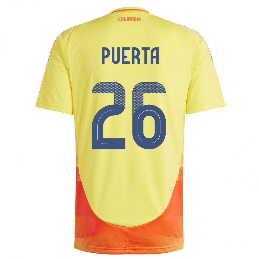 Niño Fútbol Camiseta Colombia Gustavo Puerta #26 Amarillo 1ª Equipación 24-26 Perú