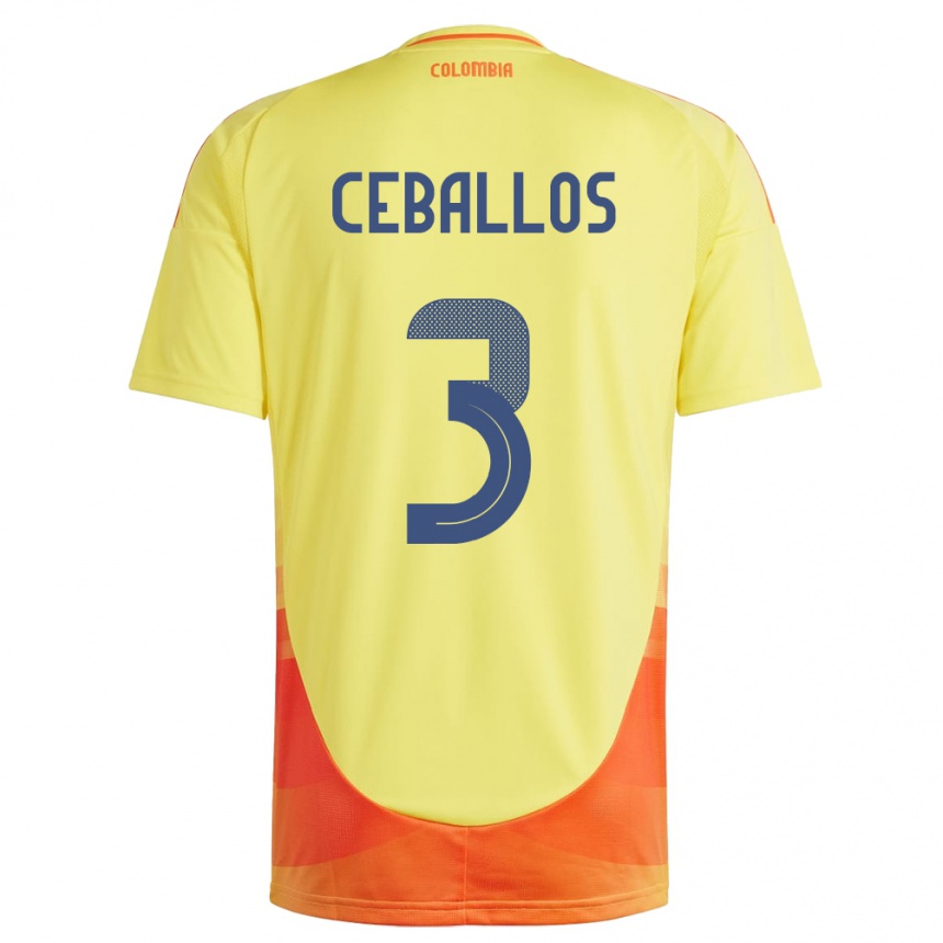 Niño Fútbol Camiseta Colombia Brayan Ceballos #3 Amarillo 1ª Equipación 24-26 Perú