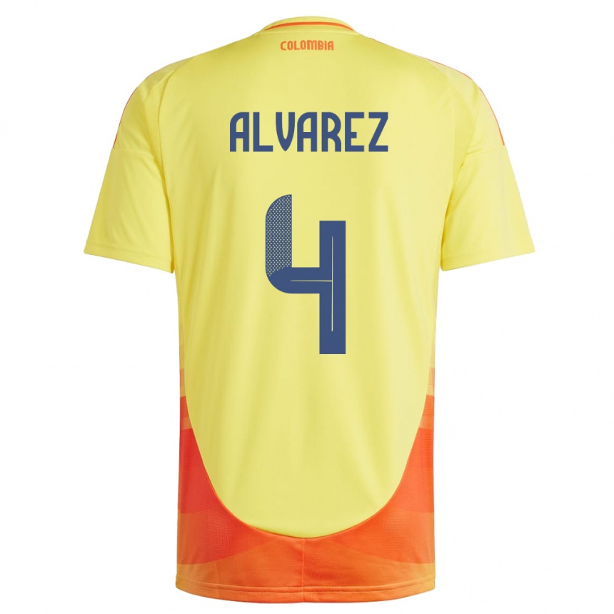 Niño Fútbol Camiseta Colombia Fernando Álvarez #4 Amarillo 1ª Equipación 24-26 Perú