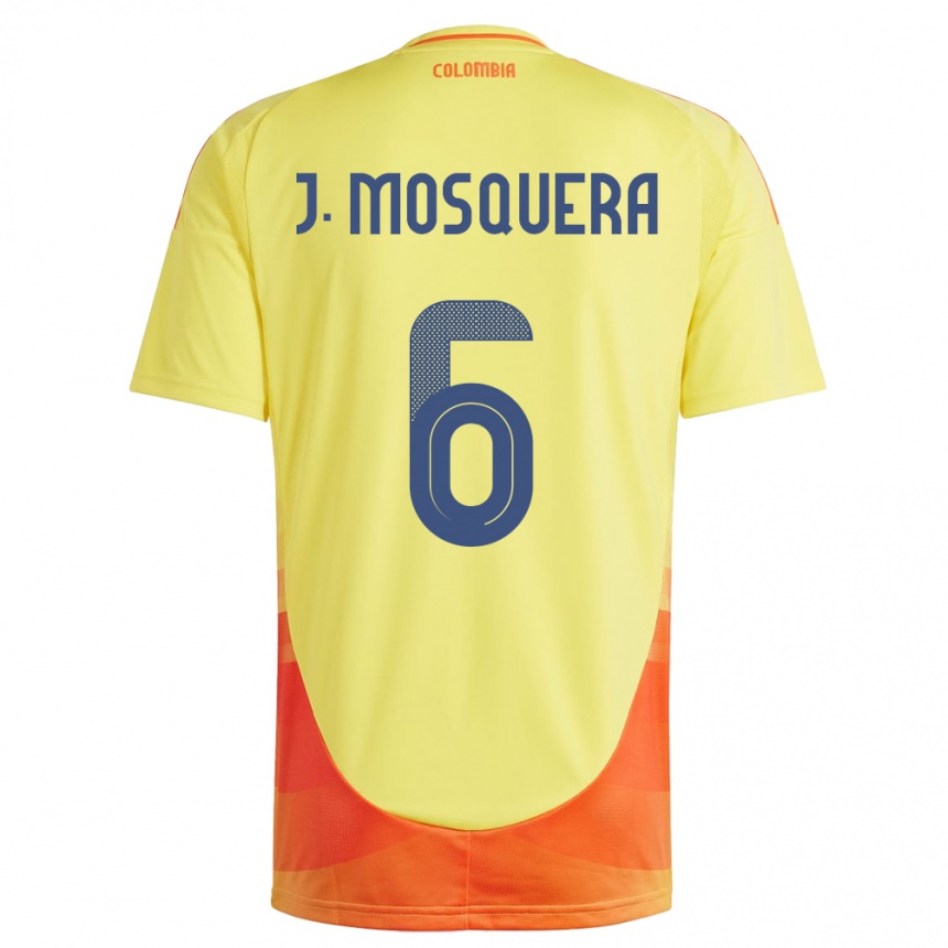 Niño Fútbol Camiseta Colombia Juan Mosquera #6 Amarillo 1ª Equipación 24-26 Perú