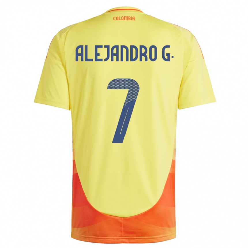 Niño Fútbol Camiseta Colombia Alejandro García #7 Amarillo 1ª Equipación 24-26 Perú