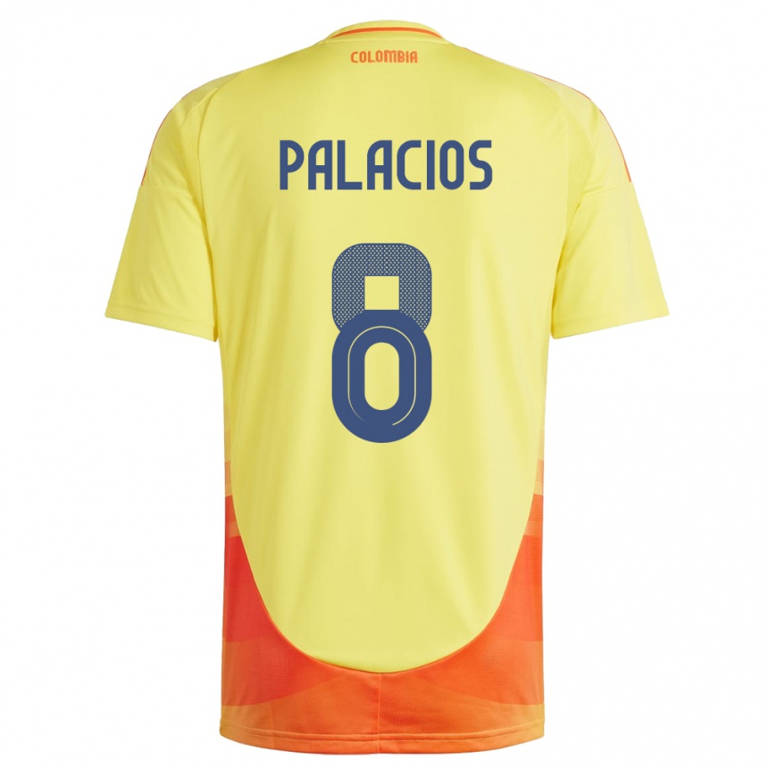 Niño Fútbol Camiseta Colombia Brahian Palacios #8 Amarillo 1ª Equipación 24-26 Perú