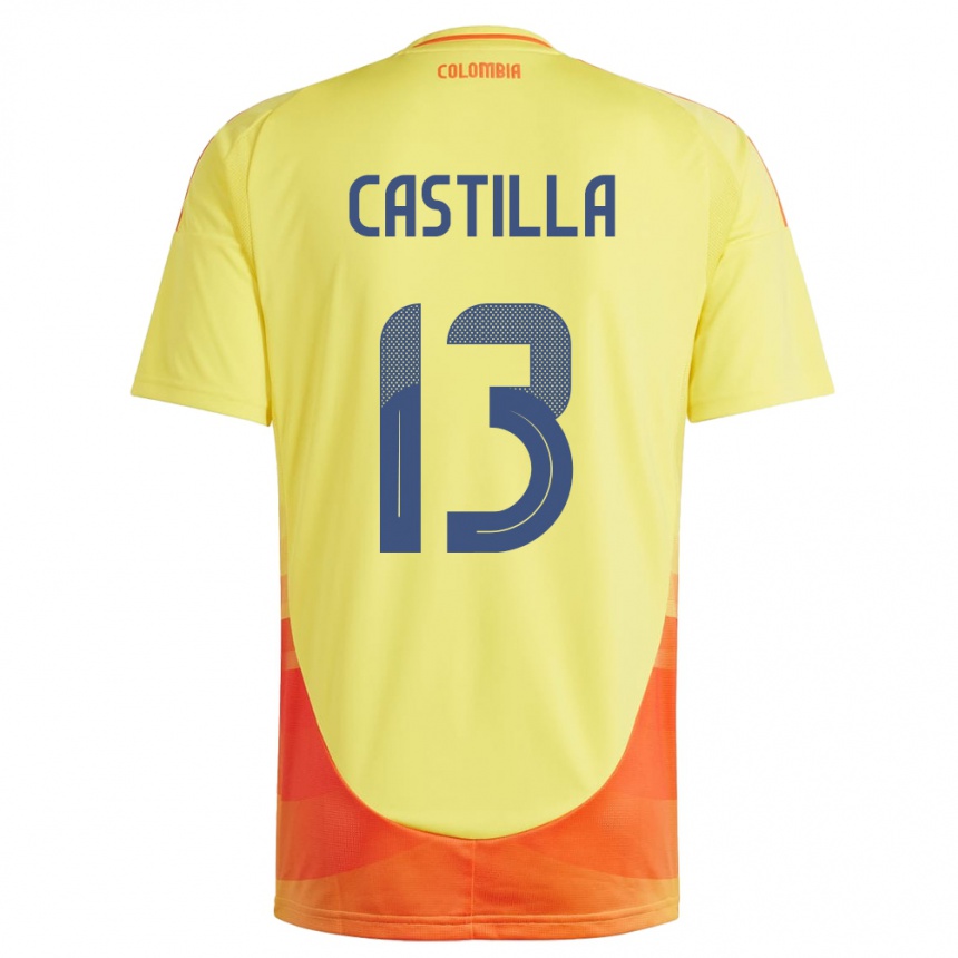 Niño Fútbol Camiseta Colombia Juan Castilla #13 Amarillo 1ª Equipación 24-26 Perú