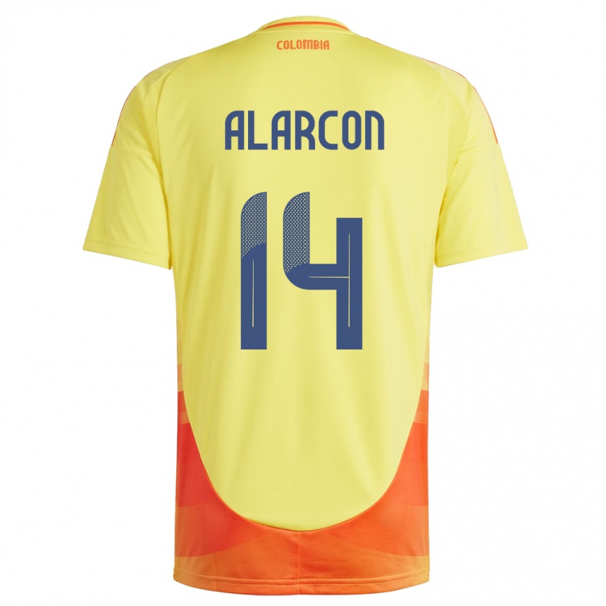 Niño Fútbol Camiseta Colombia Andrés Alarcón #14 Amarillo 1ª Equipación 24-26 Perú