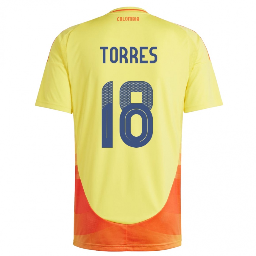 Niño Fútbol Camiseta Colombia Jhojan Torres #18 Amarillo 1ª Equipación 24-26 Perú