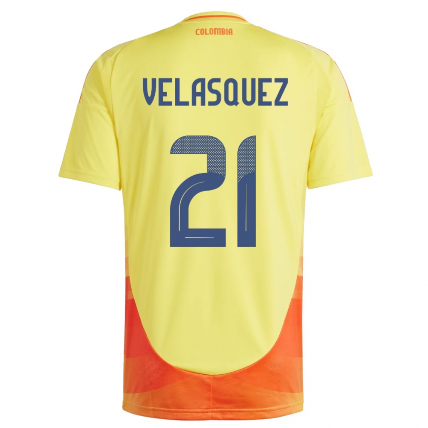 Niño Fútbol Camiseta Colombia Samuel Velásquez #21 Amarillo 1ª Equipación 24-26 Perú