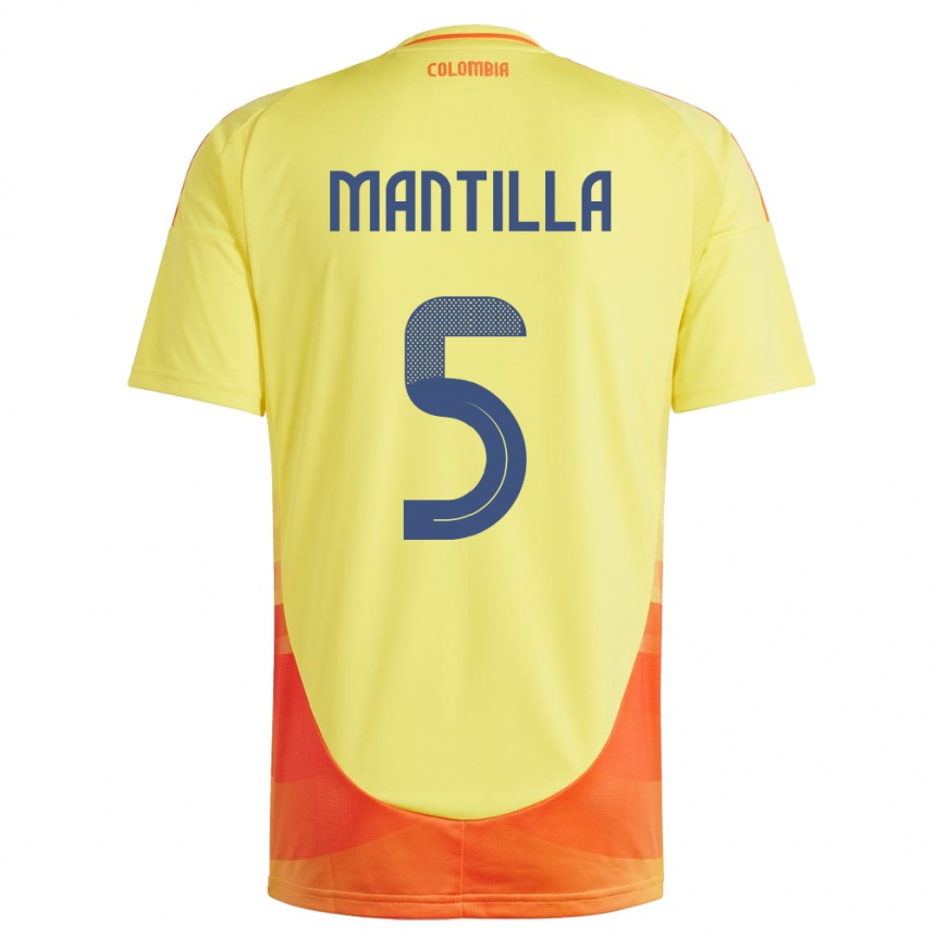 Niño Fútbol Camiseta Colombia Kevin Mantilla #5 Amarillo 1ª Equipación 24-26 Perú