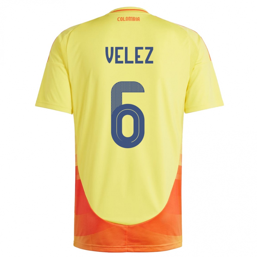 Niño Fútbol Camiseta Colombia Jhon Vélez #6 Amarillo 1ª Equipación 24-26 Perú