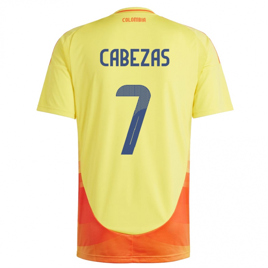 Niño Fútbol Camiseta Colombia Jorge Cabezas #7 Amarillo 1ª Equipación 24-26 Perú