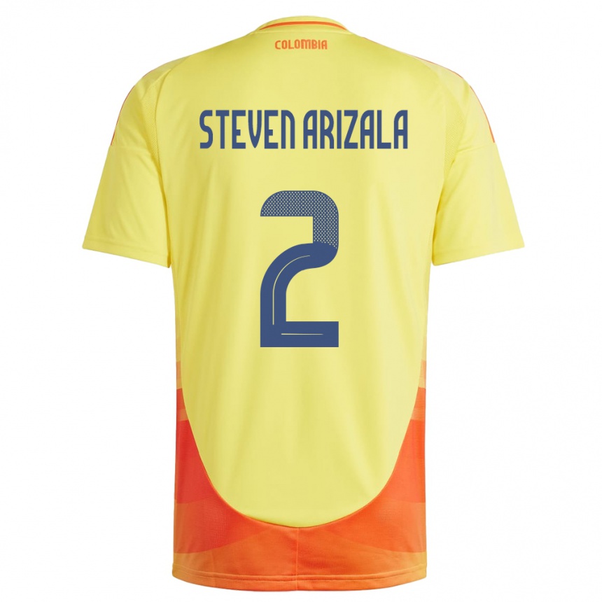 Niño Fútbol Camiseta Colombia Elver Steven Arizala #2 Amarillo 1ª Equipación 24-26 Perú