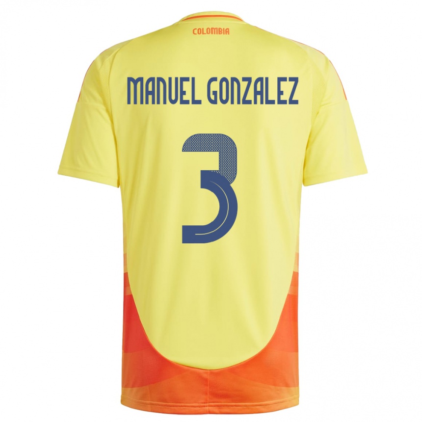 Niño Fútbol Camiseta Colombia Carlos Manuel González #3 Amarillo 1ª Equipación 24-26 Perú