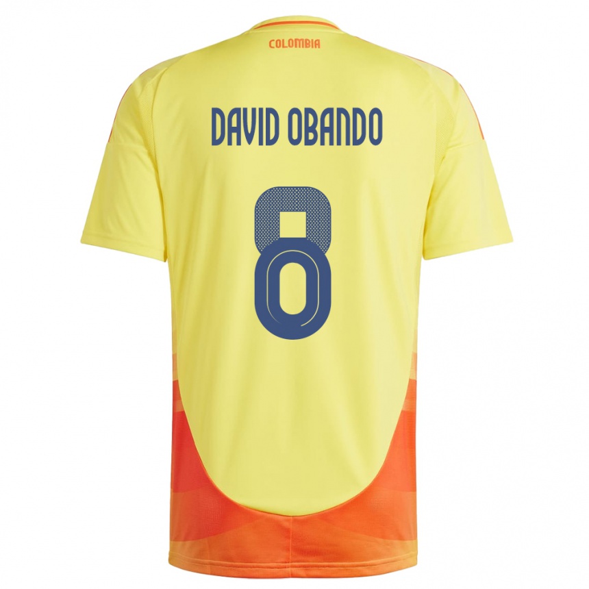 Niño Fútbol Camiseta Colombia Juan David Obando #8 Amarillo 1ª Equipación 24-26 Perú