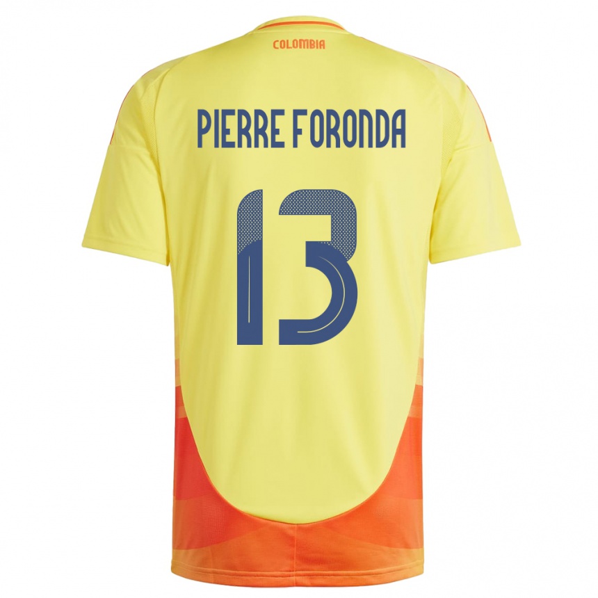 Niño Fútbol Camiseta Colombia Jean Pierre Foronda #13 Amarillo 1ª Equipación 24-26 Perú