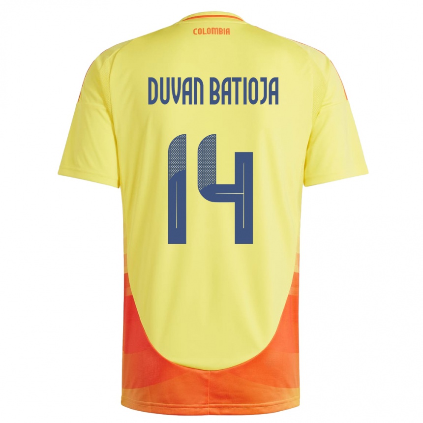 Niño Fútbol Camiseta Colombia Andy Duván Batioja #14 Amarillo 1ª Equipación 24-26 Perú