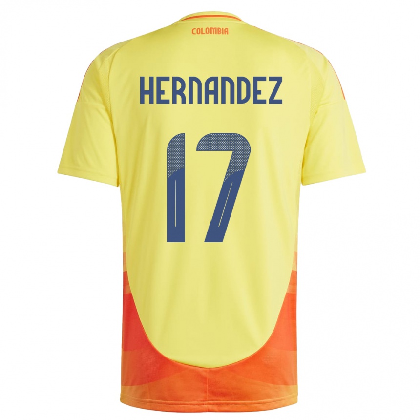 Niño Fútbol Camiseta Colombia Jhoan Hernández #17 Amarillo 1ª Equipación 24-26 Perú