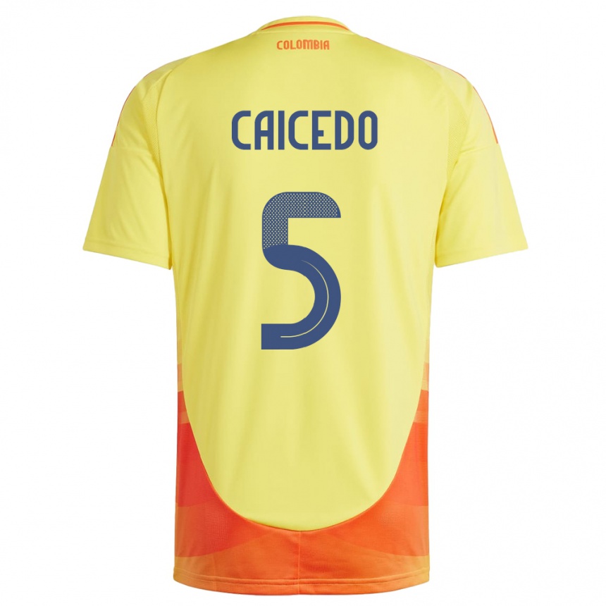 Niño Fútbol Camiseta Colombia Kelly Caicedo #5 Amarillo 1ª Equipación 24-26 Perú