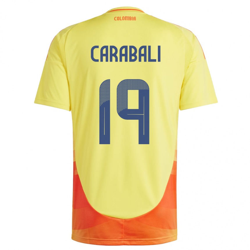 Niño Fútbol Camiseta Colombia Jorelyn Carabalí #19 Amarillo 1ª Equipación 24-26 Perú